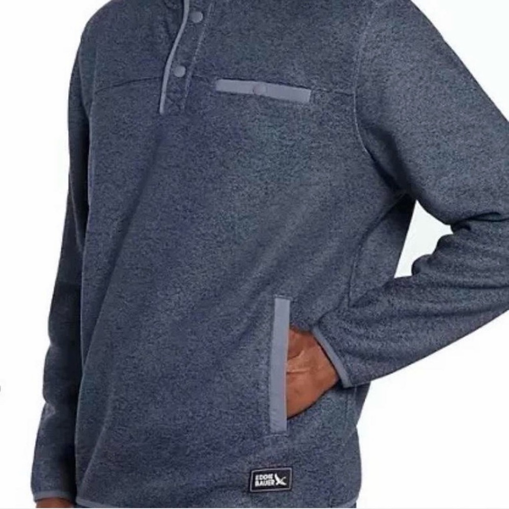 Eddie Bauer Men's Heather Navy Half-Zip Sweater - Picture 3 of 7